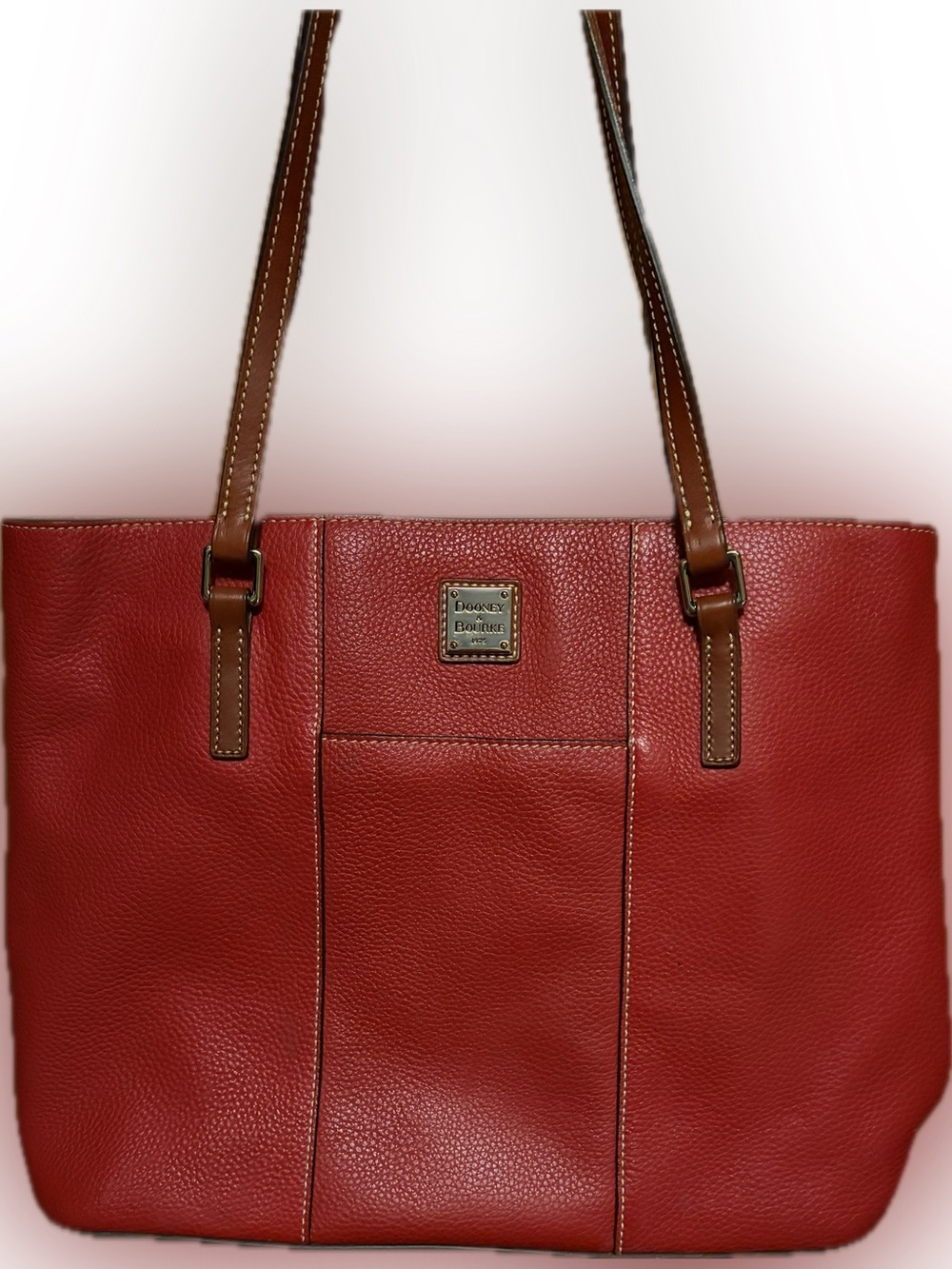 Dooney & Bourke Red Pebbled Leather Tote with Brown Straps
